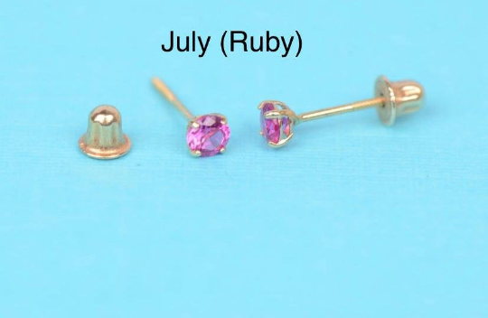 14K Real Yellow Gold 4mm Screw Back Earrings, Round Birthstone Stud Earrings / Aretes en Oro Real