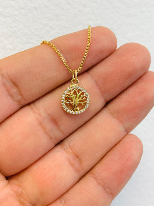 Tree of Life Necklace Box Link Chain for Kids Womens in 14K Gold Filled Tree of Life Pendant 14x8mm / Cadena y Dije Árbol de la Vida