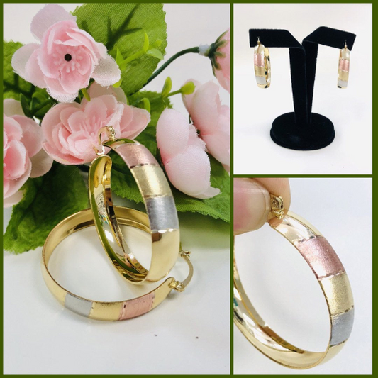 14K Gold Filled Tri-Color Hoop Earrings 49x45mm