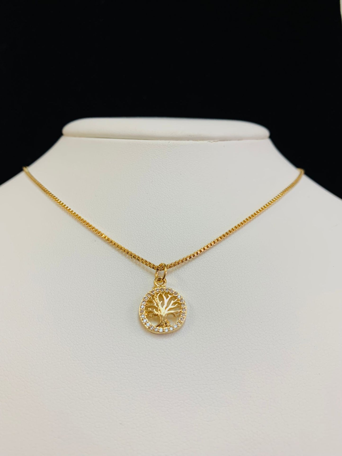 Tree of Life Necklace Box Link Chain for Kids Womens in 14K Gold Filled Tree of Life Pendant 14x8mm / Cadena y Dije Árbol de la Vida