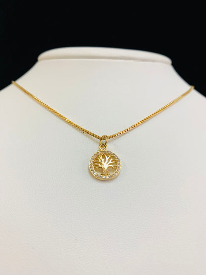 Tree of Life Necklace Box Link Chain for Kids Womens in 14K Gold Filled Tree of Life Pendant 14x8mm / Cadena y Dije Árbol de la Vida