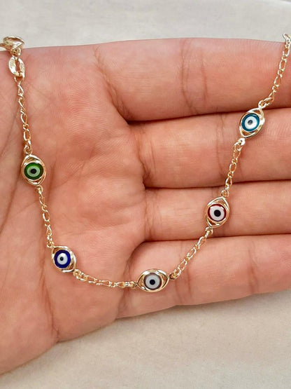 Evil Eye Bracelet For Womens 7.5" 3g 14K Gold Filled Ladies Bracelet Evil Eye / Everyday Bracelet / Pulsera Mal de Ojo Para Mujer Oro Laminado / Pulsera para Proteccion