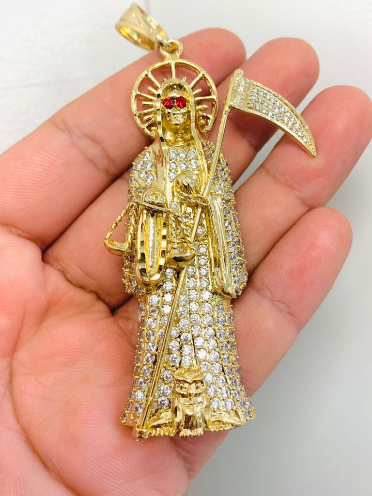 18K Gold Filled Santa Muerte Necklace Figaro Link Chain 24" INCH 30g