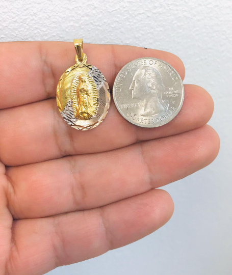 18K Gold Filled Virgen de Guadalupe Tri-Color Pendant 26x18mm Unisex Catholics Jewelry / Our lady of Guadalupe Pendant / Dije de la Guadalupe Tres Colores en Oro Laminado