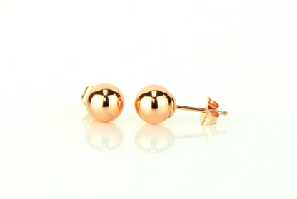 14K Rose Gold Ball Stud Earrings With Push Back 3mm to 10mm / Stud Earrings for Womens Kids / Everyday Earrings / Aretes de Oro Real Rosado Para Mujer y Niños
