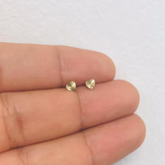 10K Real Yellow Gold Heart Earrings Diamond Cut 4x4mm Baby Kids Earrin –  primejewelry269