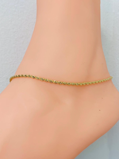 18K Gold Filled Women's Rope Anklet Bracelet 10" Plus Extension 1.5" / Rope Link Bracelet / Anklet / Bracelet / Tobillera de Oro Laminado / Pulsera de Pie Para Mujer