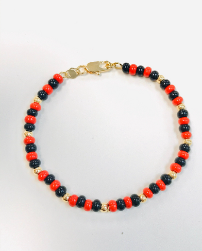 18K Gold Filled Red and Black Beads Bracelet 7", Evil Eye Good Luck & Protection / Pulsera de Azabache con Bolitas Rojas y Negras / Azabache Tradicional