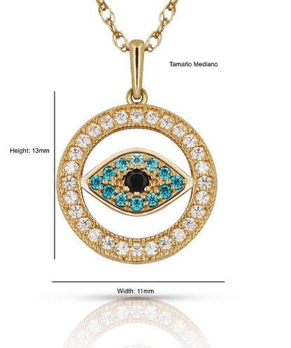 14K Yellow & White Gold Dainty Round Cubic Zirconia Shape Talisman Evil Eye Pendants / Dainty Evil Eye Pendant / Dije de Mal de Ojo Oro Solido Real / Protection Jewelry