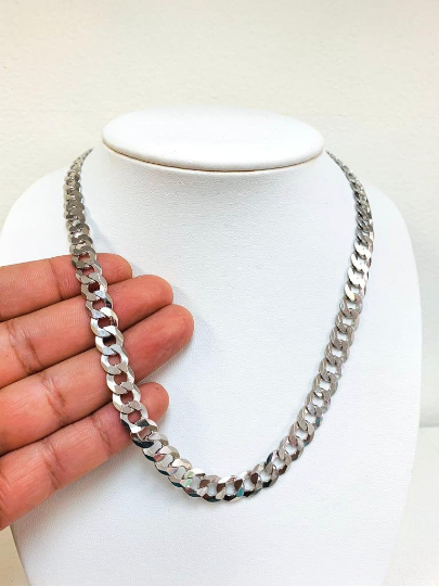 925 Sterling Silver Cuban Curb Necklace Chain 26" 9mm 51g Rhodium