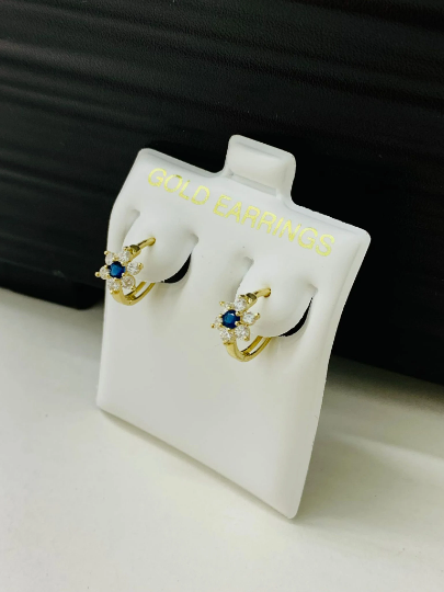 Newborn Baby Girls Earrings Flowers 10K Yellow Gold Huggies Earrings Sapphire Gemstone Everyday Earrings 9x11mm Jewelry October Birthstone