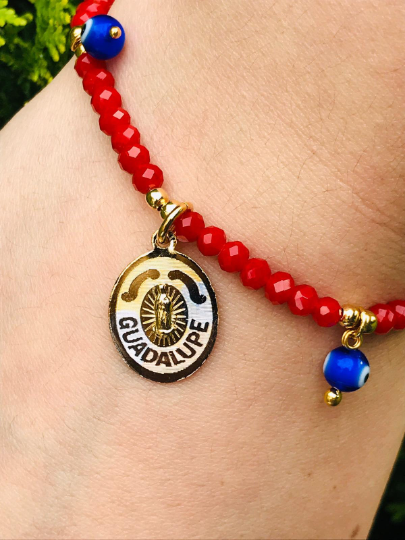 14K Gold Filled Red Beads Bracelet Women, for Protection, Health, and Good Luck, Pulsera Mal de Ojo y Azabache para Mujer