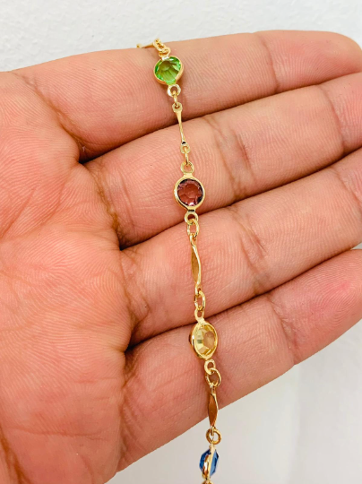 18K Gold Filled Beautiful New Stones Anklet Bracelet 10" With Extension 1.5" / Colorful Anklet / Anklet Bracelet / Tobillera de Pie Para Mujer / Pulsera de Pie Oro Laminado