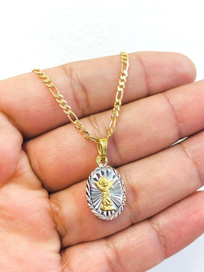 18K Gold Filled Divino Niño Necklace 20" Figaro Link 20x13mm / Divino Nino Pendant / Regalos de Navidad / Dije del Divino Nino Con Cadena Figaro Link