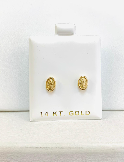 14K Yellow Solid Gold Virgen de Guadalupe Baby Kids Earrings 7x5mm