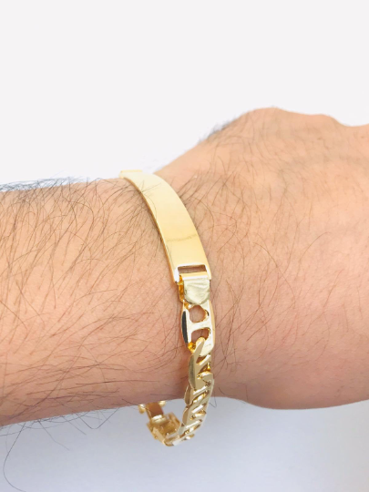 Mens ID Bracelet 14K Gold Filled, Mariner Link Bracelet 8.25” FREE ENGRAVING