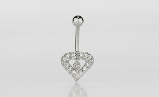 14K Yellow or White Real Gold CZ Dangle Heart Navel Belly Button Ring / Aretes para el Ombligo en Oro Solido Real de Corazón / Gold Body Jewelry / Womens Jewelry Piercing