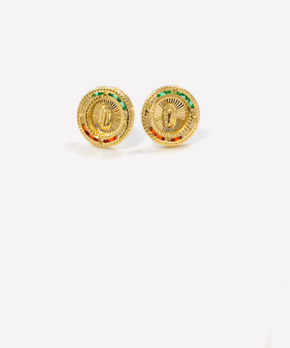 14K Gold filled Virgen de Guadalupe Earrings Screw Back Stud Earrings 10x10mm / Mexican Flag Earrings / Womens Earrings / Aretes de Guadalupe en Oro Laminado