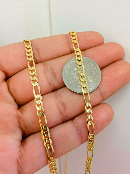 24" MEN'S WOMEN'S 18K Gold Filled 4mm Gold Figaro Flat Link Chain Necklace 11.4g