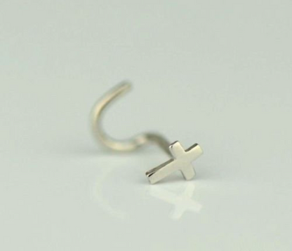 14K Yellow/White Gold Dainty Cross Nose Piercing / Nose Screw Cross Ring / Nose Ring / Cross Nose Ring / Piercing / Aretes de la Nariz  / Aretes de Cruz para la Nariz en Oro Real.