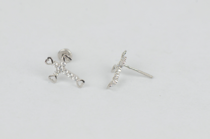 Screw Back CZ Cross Earrings 14K Yellow/White Gold Cross Earrings for Women