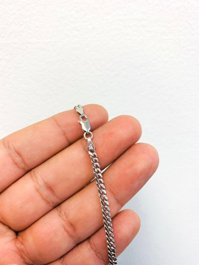 925 Sterling Silver Rhodium Miami Cuban Chain necklace 18" 20" 24" 12.5g 3.5mm