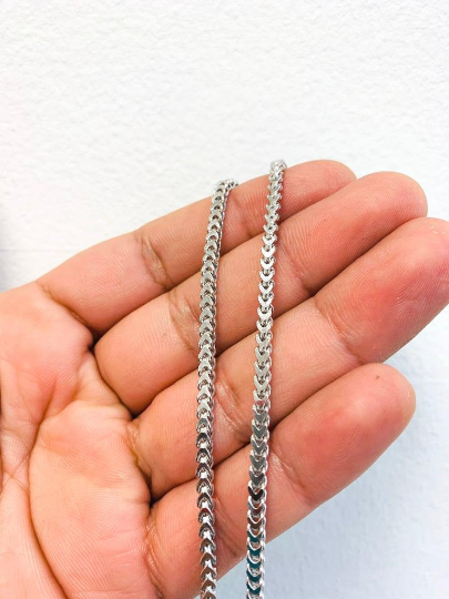 Womens Sterling Silver Franco Link Chain Necklace 24" 2.6mm 12g Foxtail Chain