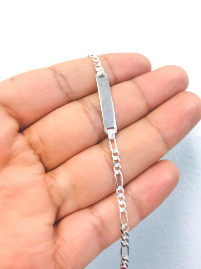 Baby ID Bracelet 5.5" 3mm 3g / 925 Sterling Silver Baby ID Bracelet Figaro Kids Jewelry / ID Bracelet For Baby / Figaro Link Bracelet / Pulsera para Ninos