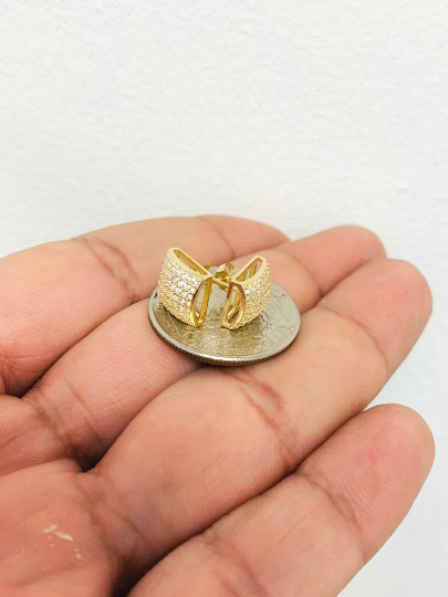 CZ Stud Gold Earrings Push Back / 10K Solid Yellow Gold Womens Earrings 9x9mm