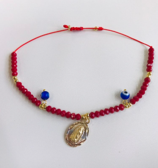 18K Gold Filled Red Beads Bracelet / Virgen de Guadalupe Bracelet / Adjustable Bracelet / Guadalupe Bracelet / Pulsera para Mujer / Pulsera de la Virgen de Guadalupe / Pulsera Mal de Ojo