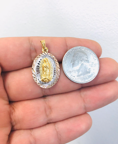 18K Gold Filled Diamond Cut Guadalupe Necklace Box Link 20x13mm 20"  / Cadena y Dije de Guadalupe