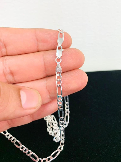 Figaro Link Chain Necklace For Men or Womens in Sterling Silver 925 22" 4mm 10g Everyday Necklace / Cadena Figaro Link en Plata Pura Para Hombre y Mujer