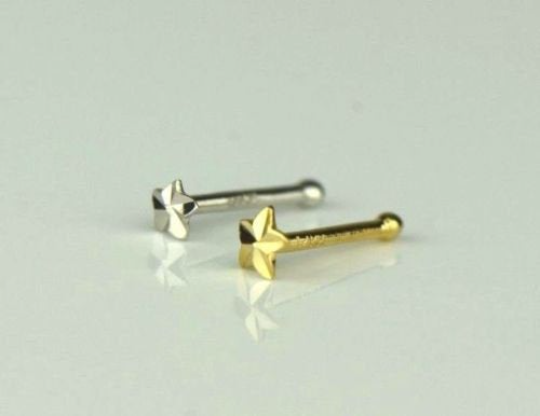 Womens Nose Ring Pircing 20G Star Nose Piercing in Solid Gold 14K / Body jewelry Nose Ring / Aretes de la Nariz de Estrella en Oro Solido