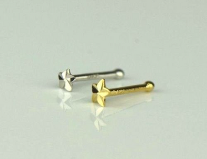 Womens Nose Ring Pircing 20G Star Nose Piercing in Solid Gold 14K / Body jewelry Nose Ring / Aretes de la Nariz de Estrella en Oro Solido