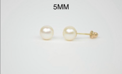 Vintage Pearl Earrings in 14K Yellow Gold, Screw Back Earrings, Round Pearl Studs Earrings 3 to 8mm