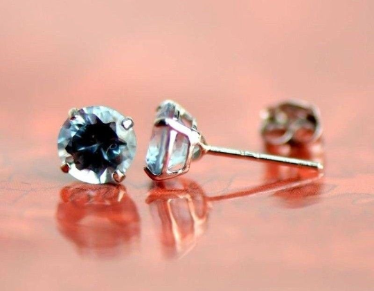 14K Solid White Gold 3mm-6mm Round Stud Earrings, Birthstone Push back Earrings