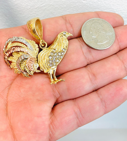 Chicken Rooster Pendants / CZ Tri-Color Pendant 33x45mm / Gold Filled Pendant / Dije de Gallo / Chicken Rooster / Men's Pendant / Womens Pendant / Dije de Gallo en Oro Laminado Para Mujer o Hombre