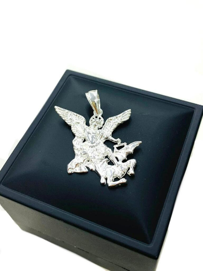 925 Sterling Silver Saint Michael Pendant Charm 35x27mm San Miguel Arcángel Dije