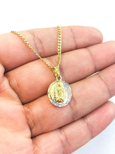 18K Gold Filled Virgen de Guadalupe Necklace 20" 17x14mm Cuban Link Chain / Everyday Necklace for Womens / Cadena Cuban Link con Dije de la Guadalupe en Oro Laminado