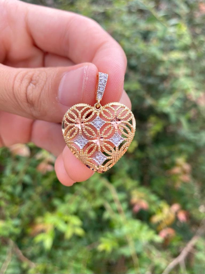 18K Gold Filled Heart CZ Pendant 24x25mm