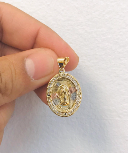 14K Gold Filled Tri-Color Pendant Virgen Guadalupe Necklace 16 to 20 For Womens - Prime Jewelry 269