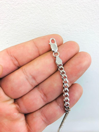 Cuban Curb Silver Bracelet 7" For Men or Womens Rhodium Bracelet 6.8g 4.7mm Sterling Silver Cuban Bracelet / Pulsera Cuban Para Hombre y Mujer en Plata Pura