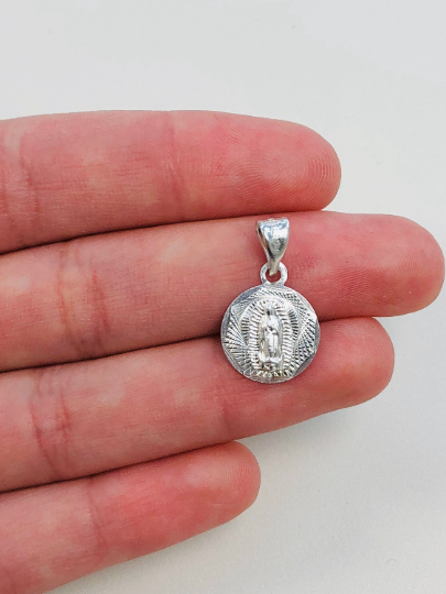 925 Sterling Silver Virgen de Guadalupe Pendant 16x13mm