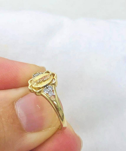 Two Tone Our Lady of Guadalupe Ring / 14K Yellow Gold Virgen de Guadalupe Ring #7 1/2 for Womens / Anillo de la Virgen de Guadalupe en Oro