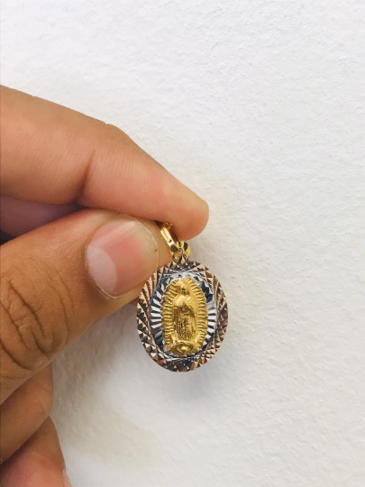 14K Gold Filled Virgen de Guadalupe Necklace / Diamond Cut Necklace / Mariner Link Chain 18" / Guadalupe Pendant 26x18mm / Cadena y Dije de la Virgen de Guadalupe en Oro Laminado