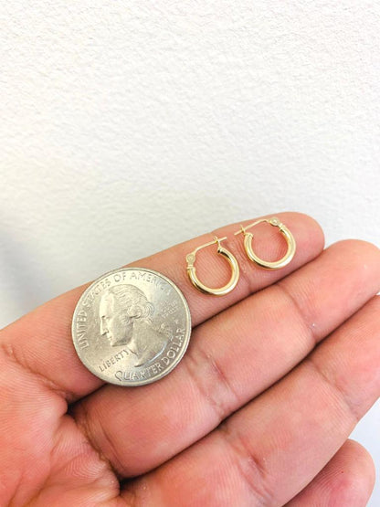 14K Yellow Gold Hoop Earrings 12x12mm 2mm / 14K Gold Earrings For Girls Children / Aretes Argollas para Niña de Oro Real 14k