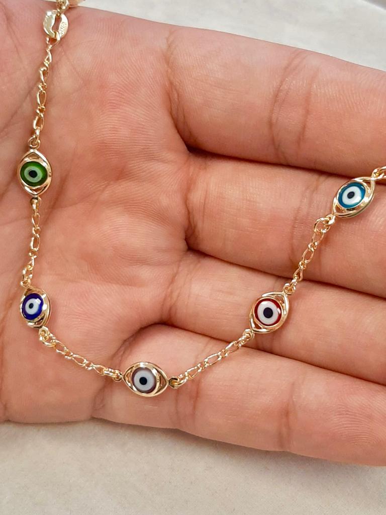 Evil Eye Bracelet For Womens 7.5" 3g 14K Gold Filled Ladies Bracelet Evil Eye / Everyday Bracelet / Pulsera Mal de Ojo Para Mujer Oro Laminado / Pulsera para Proteccion