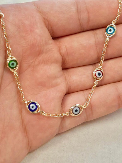 Evil Eye Bracelet For Womens 7.5" 3g 14K Gold Filled Ladies Bracelet Evil Eye / Everyday Bracelet / Pulsera Mal de Ojo Para Mujer Oro Laminado / Pulsera para Proteccion