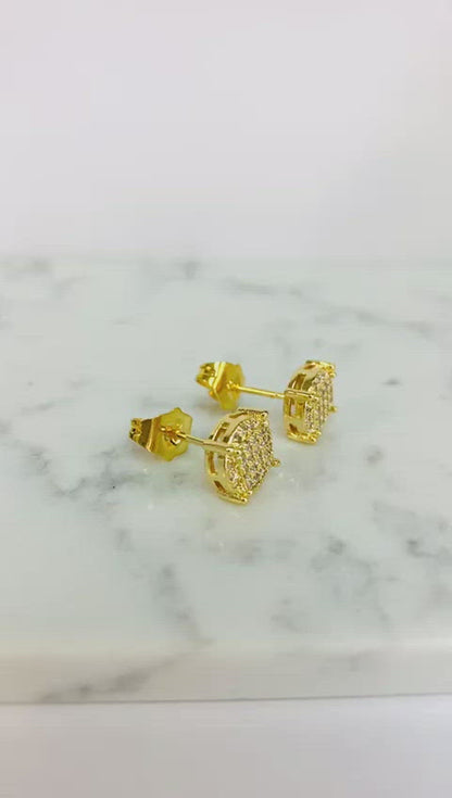 Round Basket CZ Earrings 18K Gold Filled For Mens / CZ Earrings / Mens Earrings / Aretes Para Hombre