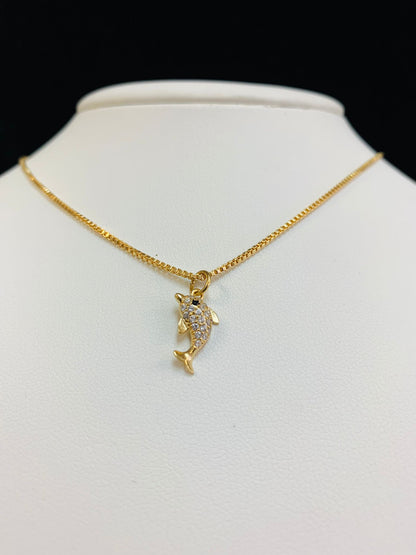 CZ Minimalist Dolphin Pendant Charm/ Gold Filled Dolphin Necklace for Kids / CZ Dolphin Necklace for Womens Jewelry / Cadena y Dije del Delfín en Oro Laminado